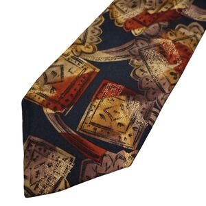 Hanover‎ St Mens Tie Made in USA Silk Blend Abstract Print Blue Red Gold
